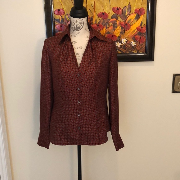 Ann Taylor Tops - Ann Taylor 100% silk blouse red/dark brown